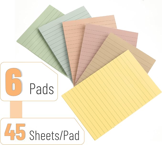 Mr. Pen- Lined Sticky Notes, 4" x 6", 6 Pads, 45 Sheets/Pad | Sticky Notes with Lines, Ruled Post Stickies, Memo Pads, Self-Stick Note Pad for Office, School, Home, Study