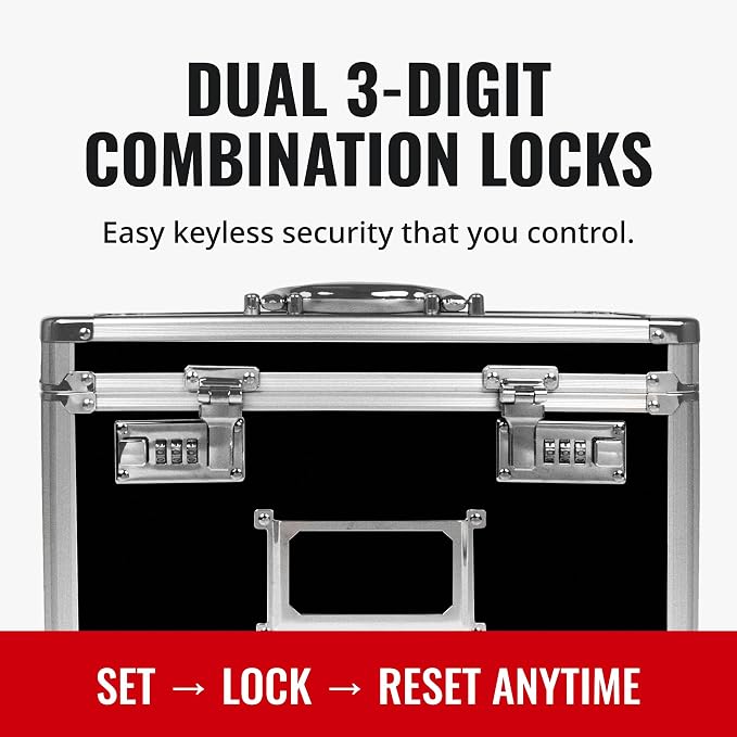 Vaultz File Organizer Storage Box - 14 x 7 x 12.19 Inch Letter Size, Portable Locking Storage Totes with Dual Combination Locks for Filing Office Documents - Black | Locking storage tote with dual combination locks, keeps office documents secure and or...