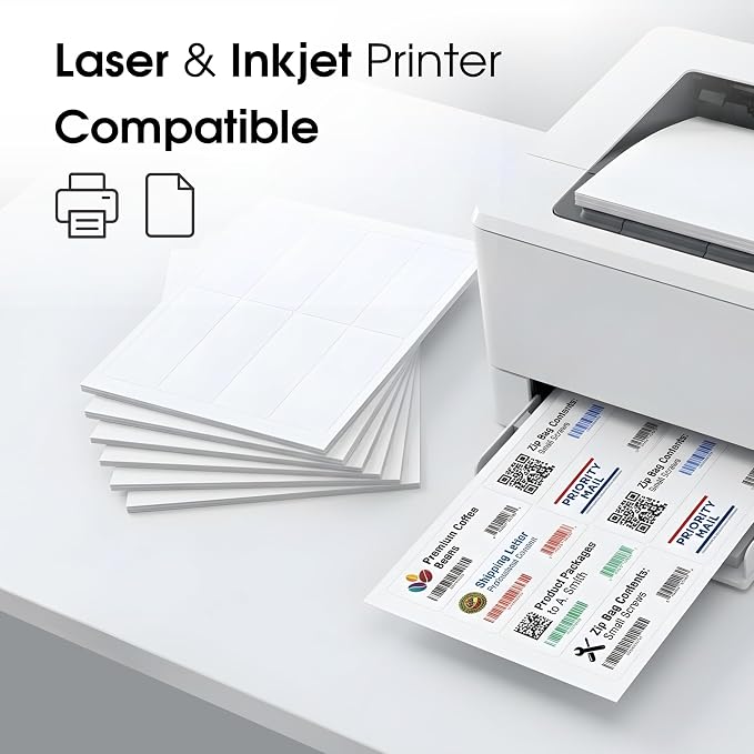 2" X 5" Matte White Printable Shipping Labels (30 Sheets, 240 Stickers) | Address and Mailing Labels for Laser & Inkjet Printers - Spartan Industrial Template R006