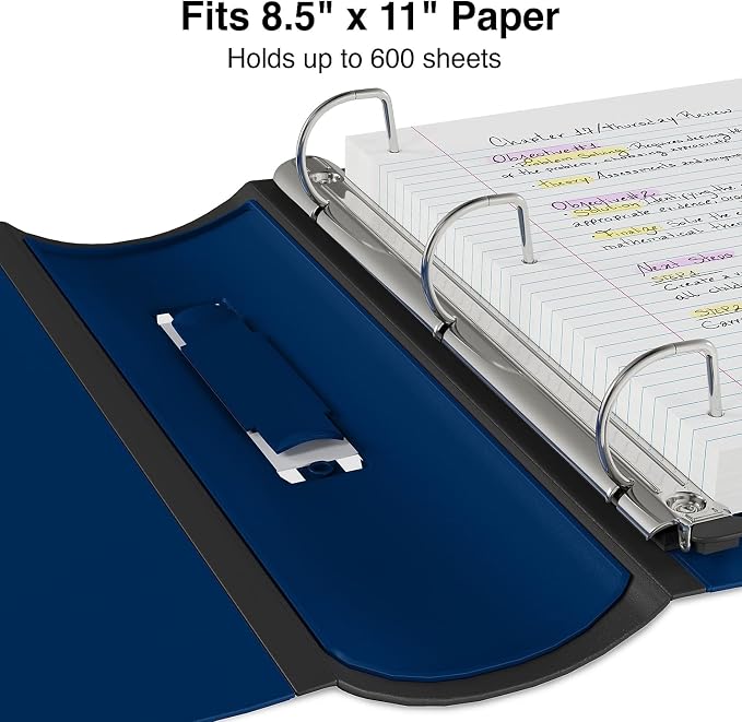 Staples Better Binder, 3" D‑Ring 3‑Ring Binder, Blue, Reinforced Rubber Spine, Heavy‑Duty Design, Holds up to 600 Sheets for School & Office