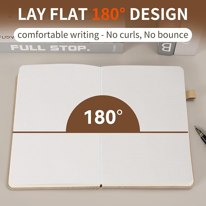 Graph Grid Paper Notebook,256 Pages,A5 Size (5.7'' x 8.3''),Vintage Tree Growth Rings Leather Hardcover Journal,100 GSM Thick Paper,for Daily,Work,School,Note Taking(Khaki)