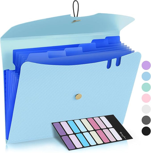 Sooez 7 Pocket Accordion File Organizer, Letter Size Expanding File Folder, Premium Folders for Documents, Filing Folders with Bungee Closure, Portable Organizer for School Office Supplies, Sky Blue