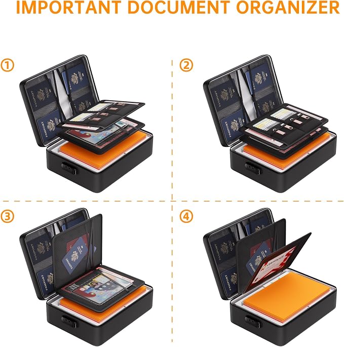 DocSafe 5200°F Fireproof Document Organizer Box with Lock, Heat Insulated | Upgraded Fire＆Water-Resistant Box 8 Layers File Organizer,Portable Home Travel Safe Storage for Important Documents and More