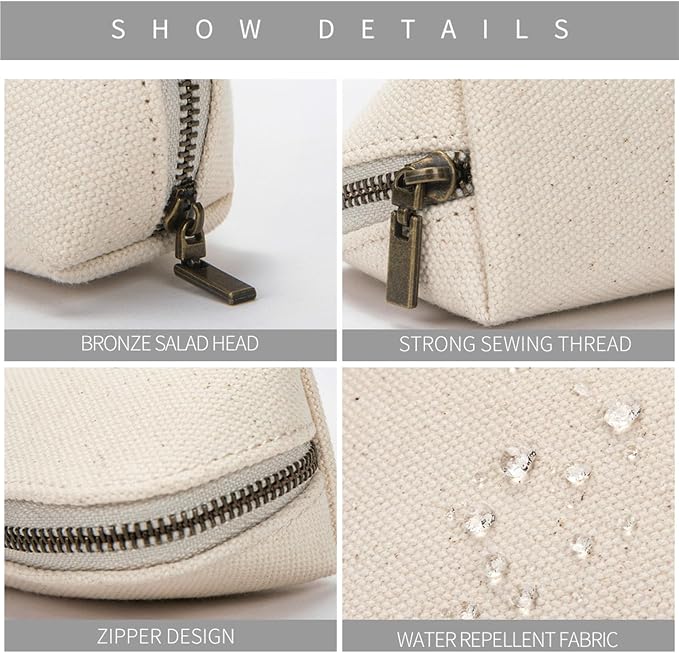 Pencil Case Small Pencil Pouch Slim (Beige, Canvas)