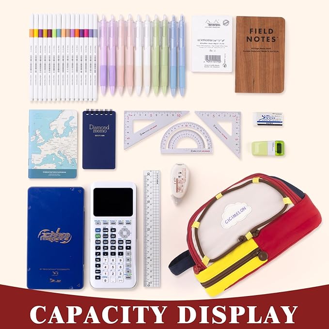 CICIMELON Large Capacity Pencil Case, Cute Aesthetic Pencil Pouch with 3 Compartments, Big Pencil Bag Organizer for School Supplies, Pen Holder for Kids, Girls, Boys, Students