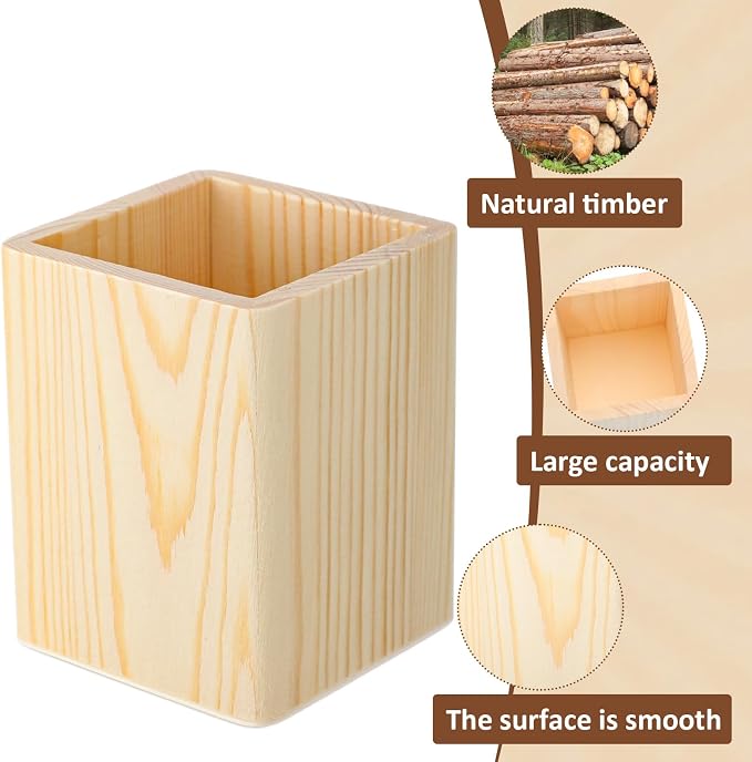 DoubleFill 20 Pack Wood Pen Holder Unfinished Wooden Pencil Holder for Back to School Homemade DIY Crafts Mini Wood Pencil Box Small Wooden Crates Crafts Projects 3 x 3 x 4 Inches