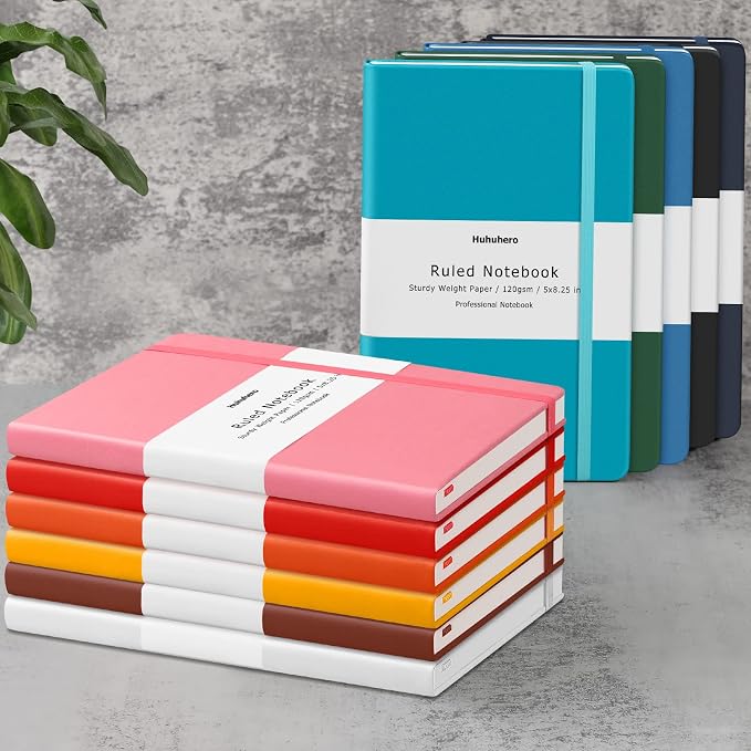 Huhuhero Lined Journal Notebooks for Work, College Ruled 5.25"×8.25", Black | Hardcover Notebooks for Women Men, 120Gsm Thick Ink-proof Paper for Note Taking Writing, Office School Supplies (1, Black)