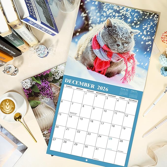 Calendar 2026-2027 - Wall Calendar 2026-2027, Jul. 2026 - Dec. 2027, 12" x 24" (Open), 18 Months Cat Calendar 26-27, Large Wall Calendar Kitten, Thick Paper, Unruled Blocks, Perfect for Organizing | 12" x 24" (Open), 18 Months Cat Calendar 26-27, Large...