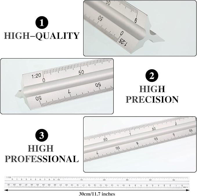 Zonon 16 Pcs Geometric Drawing Templates Kit, Drafting Stencils Measuring Rulers 12 Inch Aluminum Architect Scale Building Geometric Plastic Ruler for Design School Studying Office Building
