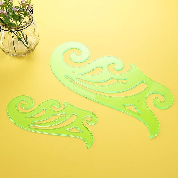 TecUnite 6 Pcs French Curve Ruler Set, Clear Green Plastic Curve Templates for Drawing, Drafting, Sewing Pattern Making, Fashion Design and Art Craft Projects