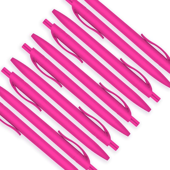 Deegtran Pens Bulk, 100 Pack No Bleed Hot Pink Barrel Click Pens, Wholesale Retractable Ballpoint Pens, Medium Point, Smooth Ink, 1.0MM Black Ink