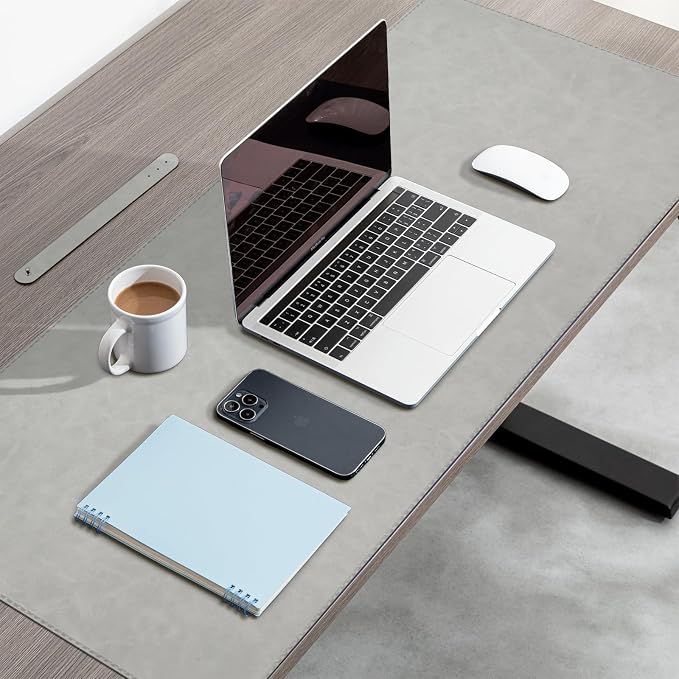 CHEERYGOO Faux Leather Desk Mat - Waterproof Mouse Pad, Non-Slip PU Leather Blotter, Writing Surface for Office and Home 47"x17" XXL Light Grey