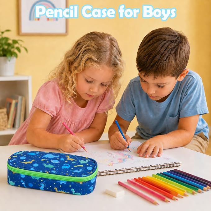 RHCPFOVR Kids Pencil Case for Girls-Soft Zipper Large Capacity Pencil Pouch for Girls Pencil Case for School Pencil Bag for Toddler (Dinosaur)