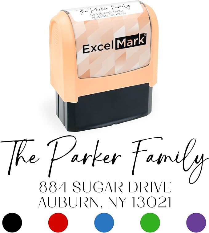 ExcelMark Address Stamp - Custom Return Address Stamp with Elegant Designs, Vibrant Colors & Patterns – Perfect for Mail, Invitations & Gifts (Peach, Santa Catalina)