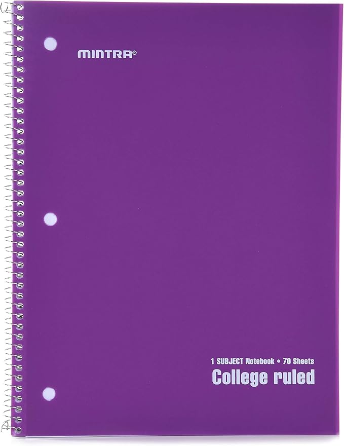 Mintra Office Spiral Notebooks, Wirebound, Journals for School, Work, Business, Aesthetic Stationery, Writing Pads, Teacher & Student Supplies (6, Solid Color, College)