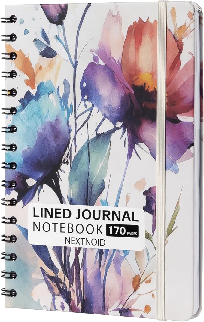 Nextnoid A5 Lined Spiral Notebook - 170 Pages, College Ruled, Painted Garden
