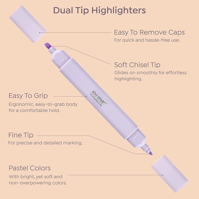 BLIEVE Bible Highlighters No Bleed Through, Pastel Colors, Dual Tip, 8 Pack | Aesthetic Cute Highlighters, Chisel Tip & Fine Point For Bible & Journaling, Back To School Supplies