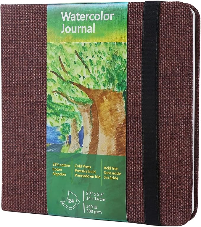 tumuarta Square Watercolor Journal, 5.5x5.5”, 140 LB, 300 GSM, Cotton Paper | Cold Press, 24 Sheets, 48 Pages, Watercolor Paper Notebooks For Use As Travel Sketchbooks Mixed Media Pad On The Go