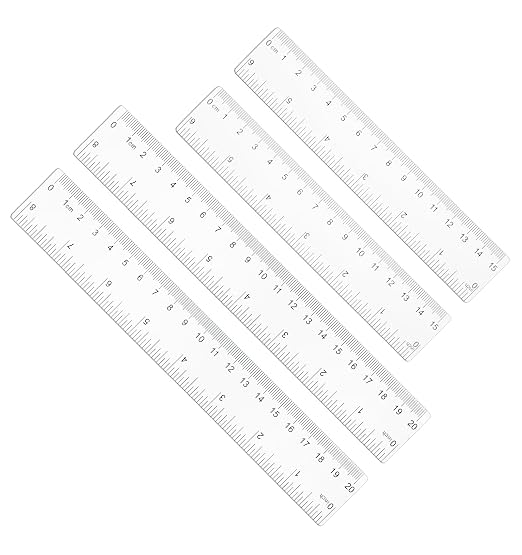 4 Pack Clear Ruler 6 Inch, 6 Inch Ruler (15.5 cm) and 8 Inchs (20.5 cm) | with Inches & Centimeters, Flexible Plastic Measuring Tools for Office (White)