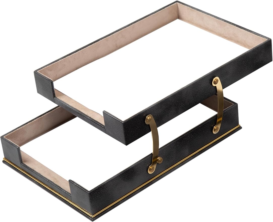 Cloud Luxury Leather Desk Set – 10 Piece Executive Desk Organizer with Desk Pad, Double Document Tray, Pen Holder, Memo Holder, Business Card Holder & Phone Stand – Gold Office Accessories (Gray)