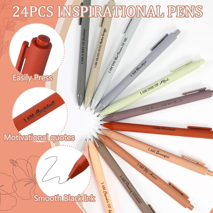 Mooliwe 48 Pcs Positive Affirmation Gift Set Gratitude Notebooks with Pens Small Bags Motivational Encouragement Notepads Daily Affirmations Journal for Women Stress Relief Self Care (Elegant)
