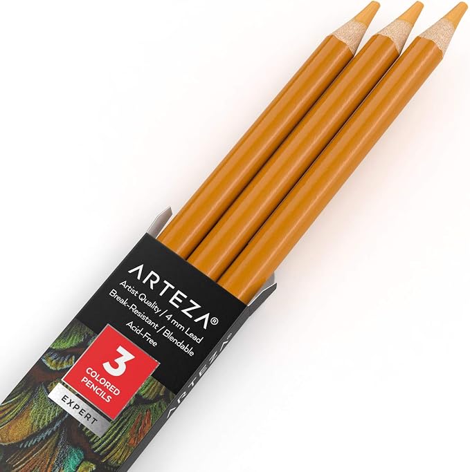 Arteza Colored Pencils, Pack of 3, A105 Honey, Soft Wax-Based Cores, Ideal for Drawing, Sketching, Shading & Coloring