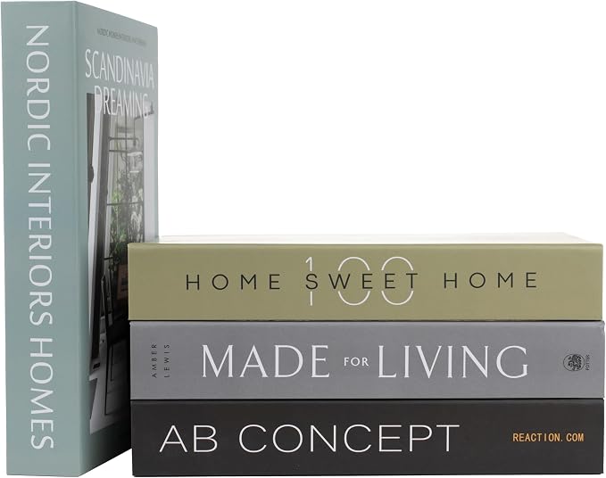 PROBENEX 4 Pcs Decorative Books | Faux Olive Coffee Table & Shelf Decor | Earthy Botanical Look for Living Room, Office and Entryway - Not Real, Tool-Free 2-Min Setup