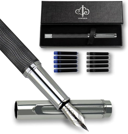 YUNCHUN Fountain Pen Set for Men Women, Streamline Design Refillable Pen with Medium Nib, 20 Ink Refills (10 Black + 10 Blue), Smooth Writing Gift, Gay