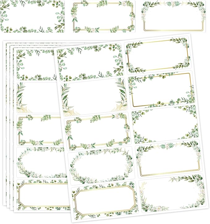 JarThenaAMCS Eucalyptus Address Label Stickers Wedding Greenery Leaves Printable Mailing Labels Self-Adhesive Name Sticker Gift Tag for Baby Shower Mailing Package Office Printer, 200 Pcs, 2 x 4 Inch