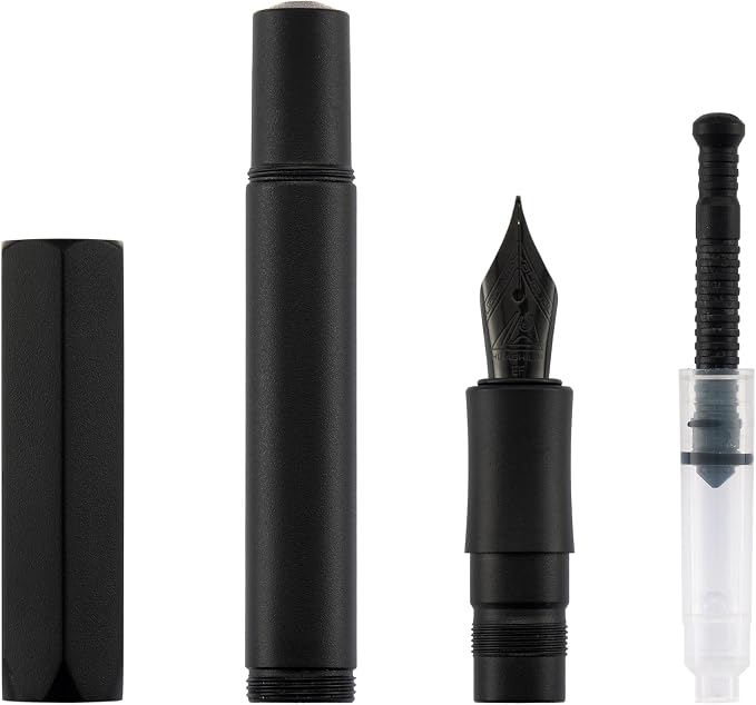 Luxury Solid Brass Fountain Pen Set for Writing & Calligraphy - Choose Antique or Matte Black Finish. Includes 10 Ink Cartridges & Premium Gift Box (Extra Fine Nib, Matte Black)