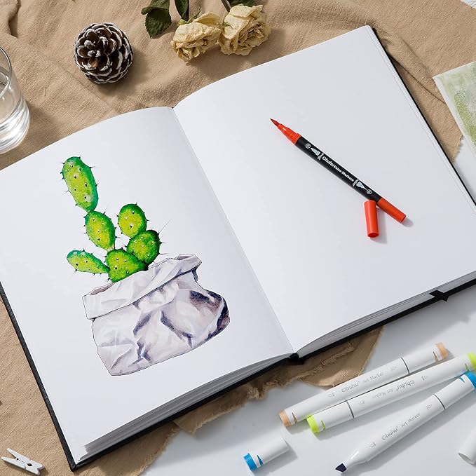 Ohuhu Mix Media Pad - 10.8" x 7.8" Mixed Media Art Sketchbook, 120 LB/200 GSM Heavyweight Papers, 78 Sheets/156 Pages, PU Hardcover Mixed Media Paper Pad for Acrylic Painting Christmas Gift