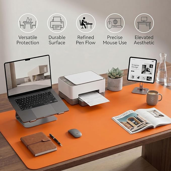 Large Desk Pad Non-Slip Desk Mat Protector for Keyboard Mouse Waterproof Vegan Leather Surface Faux Leather Laptop Mat Smooth Mouse Pad Premium Gift Tube Sunset Orange 31.5" X 15.7"