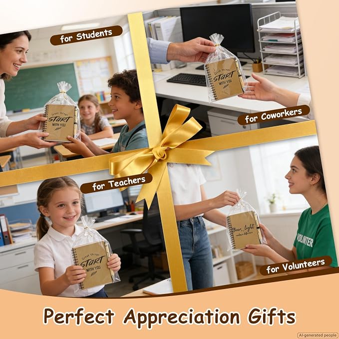 Dynta 16 Sets Employee Appreciation Gifts Bulk (20 Goodie Bags), Inspirational Notebooks, 4x5.5 Journals Bulk with Motivational Pens, Thank You Gifts for Coworkers Teachers Nurses Volunteers