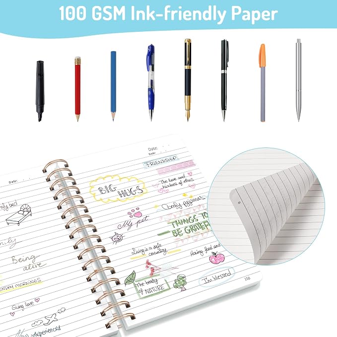 Forvencer Lined Spiral Journal Notebook with 300 Numbered Pages, A5 Thick Journals for Writing with 100GSM Paper, Hardcover Notebooks with Contents for Work, School, Women, Men, Grey