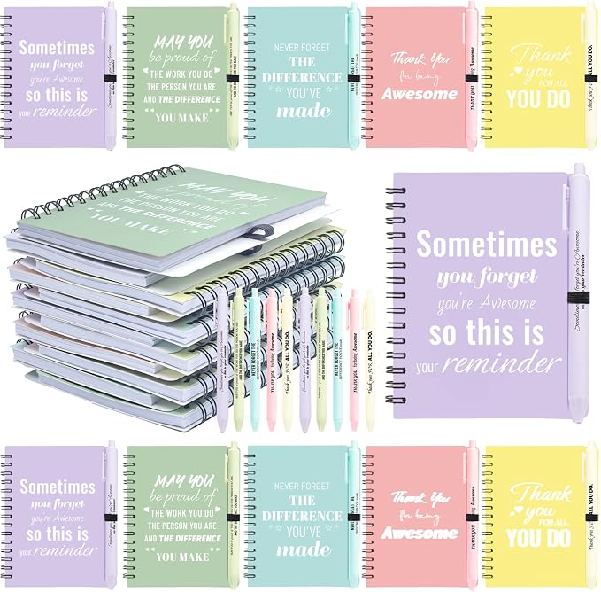 10 Sets/20 Pcs Employee Appreciation Gifts Bulk – Inspirational Notebooks with Motivational Pens, Small Notepads for Coworkers, Office Staff, Team, Volunteer, Nurse, Teachers, Housekeeping (Macaron)