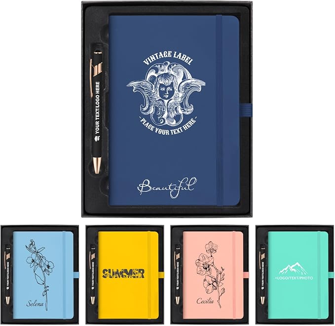 ENOMY Personalized Journal Set Custom A5 Notebook & Pen with Gift Box, Blue