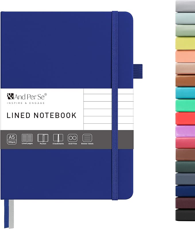 &And Per Se Lined Journal Notebook – A5 5.7”x8” College Ruled, 160 Pages, 100gsm Thick Paper, Journaling Notebooks for Writing (Royal Blue)