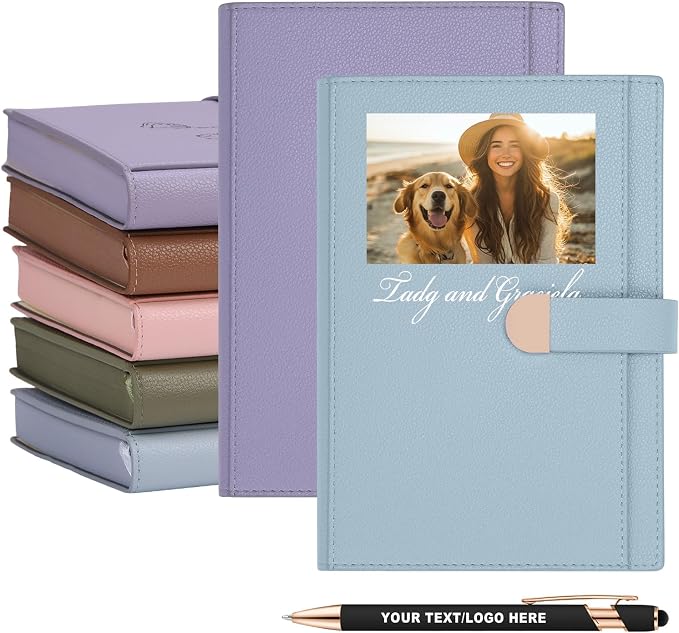 A5 ENOMY Personalized Notebook Set with 10PC Pens Custom Journal with Pocket Lined Custom Notebook for Writing Men Women Ideal Mom Sister Gift, Blue