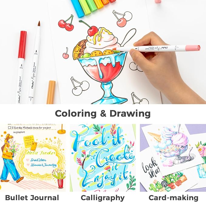 Ohuhu Adult Coloring Book Markers Paper-friendly Water-Based 120 Color-Pupe | Coloring Markers No Peeling Dual Brush Fine Tips Ohuhu Markers No Bleeding Drawing Pens for Kids Adults Beginner Calligraphy