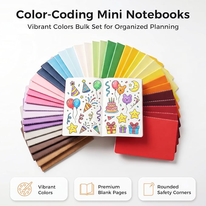 Koogel 40PCS Pocket Notebooks, Mini Blank Notebooks 3.5 x 5.5 Inch Notepads Journals 20 Colors for Students School Supplies Office