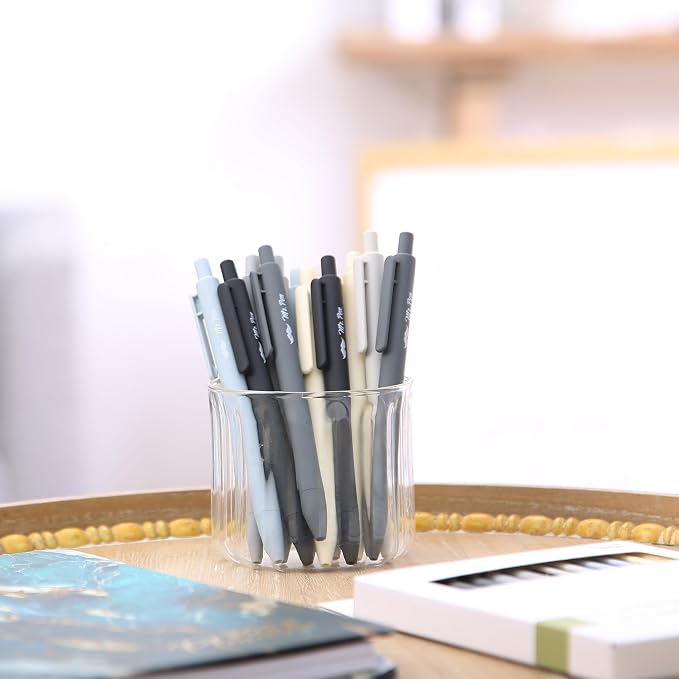 Mr. Pen- Retractable Gel Pens, 12 Pack, Black Ink | Monochrome Elegance Barrel, Fine Point 0.5mm, Fast Dry, Smooth Writing, Cute Pens for Drawing