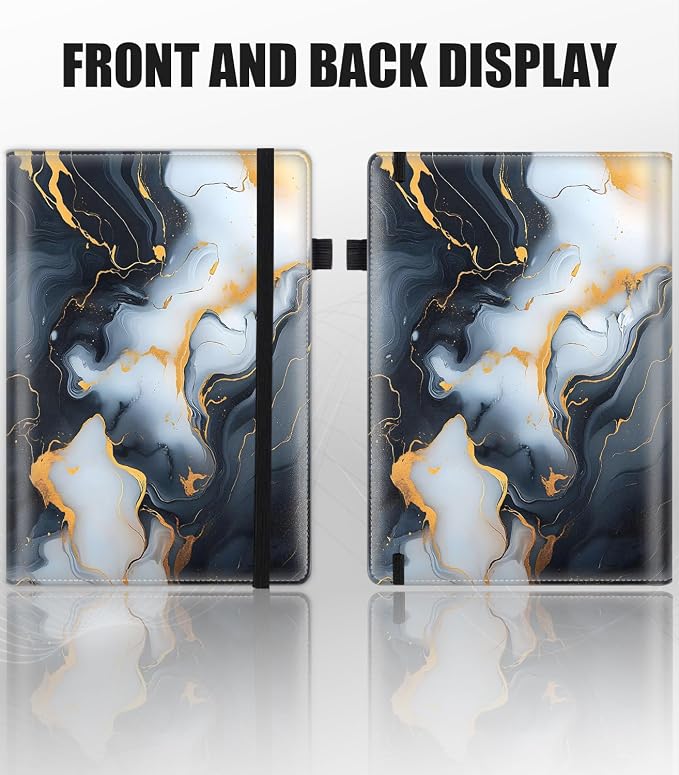 Hardcover Executive Notebooks, A5 PU Leather Lined Journal Notebook, 200 Pages Thick Paper Subject Notebooks for School,Work,Home Writing Business Notebook, Diary Book ，Black White Gilded Marble