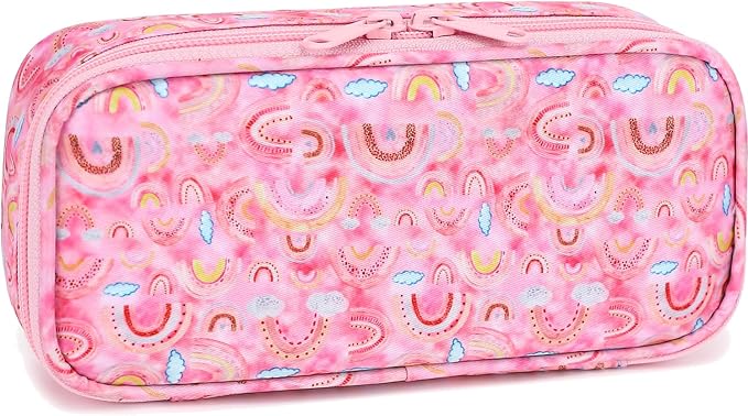 FlowFly Large Capacity Pencil Case for Kids, Boys & Girls – Zippered Multi-Functional Pen Pouch, Soft & Portable Pencil Bag for School, Teens, Students, Rainbow