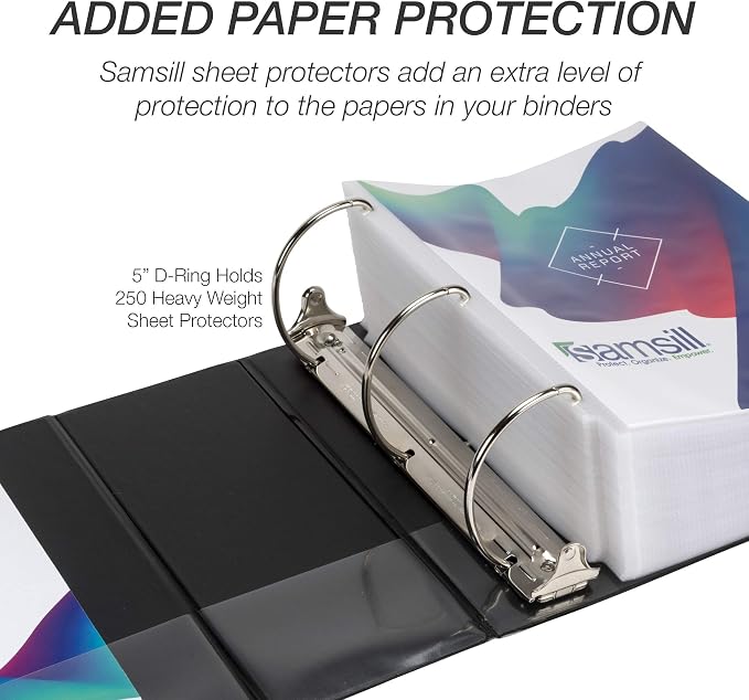 Samsill Durable 5 Inch 3 Ring Binder, D Ring Binder, Customizable Clear View, Black, 2-Pack, Holds 1070 Pages