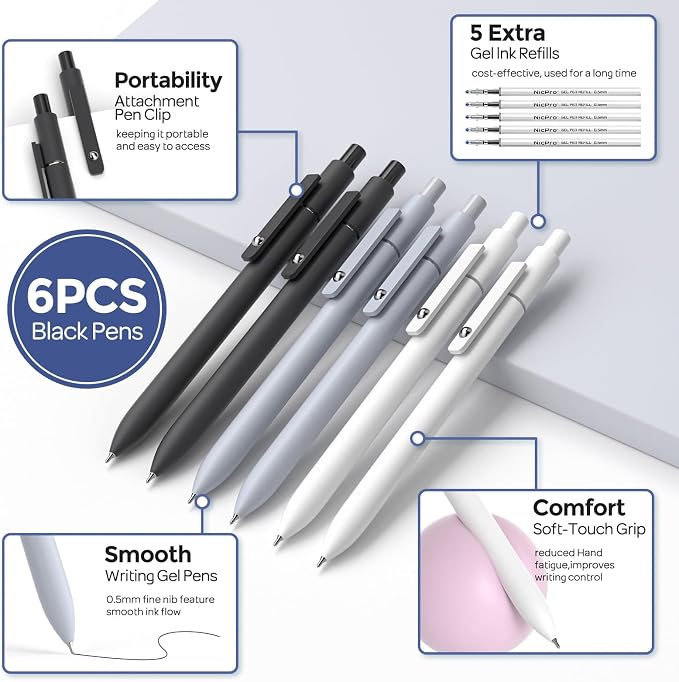 Nicpro School Supplies Stationary Set with Pencil Case, 50 PCS Black | Back to Schoo Supplies, Pen Case with 12 Highlighter, 5 Gel Pen, 6 Mechanical Pencil, Essentials for College, Nursing Student