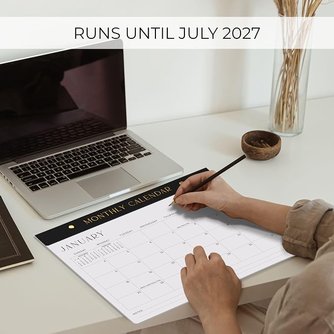 Aesthetic 2026-2027 Desk Calendar - Runs From January 2026 Until July 2027 - Minimalistic Office Desktop/Wall Calendar 14.5"x11.5" for Easy Organizing