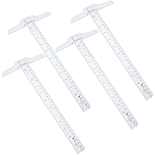 Pangda 4 Pcs 12 Inch T-Square Ruler Plastic Transparent T-Ruler for Drafting and General Layout Work