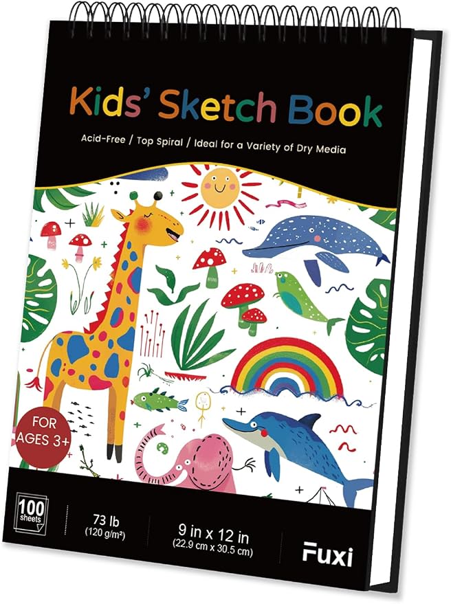 Fuxi Sketch Book for Kids, 9" x 12" Kids Sketch Pad, 100 Sheets_73Lb/120Gsm | Top Spiral Sketchbook for Kids, Acid-Free Thick White Drawing Paper for Kids, Craft Activities, Art Supplies for Kids 9-12