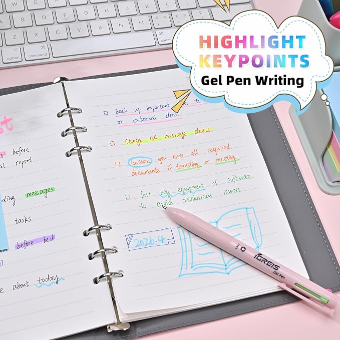 20 Pcs Highlighters and Gel Pens Set, 6 Color Highlighters and 2 Pcs 3 in 1 Multicolor Gel Pens, Chisel Tip Highlighters Assorted Colors, Quick Dry, Perfect for Class, School, Office