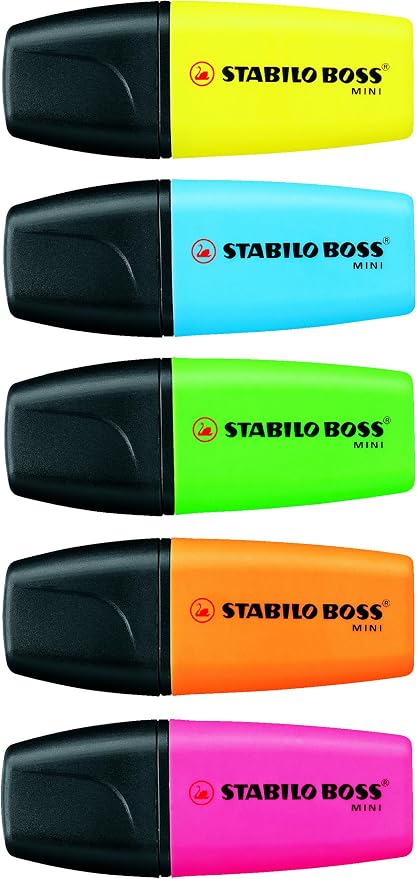 STABILO - BOSS MINI - Highlighter - Pack of 5 - Assorted colors | pack of 5 - Assorted Colours